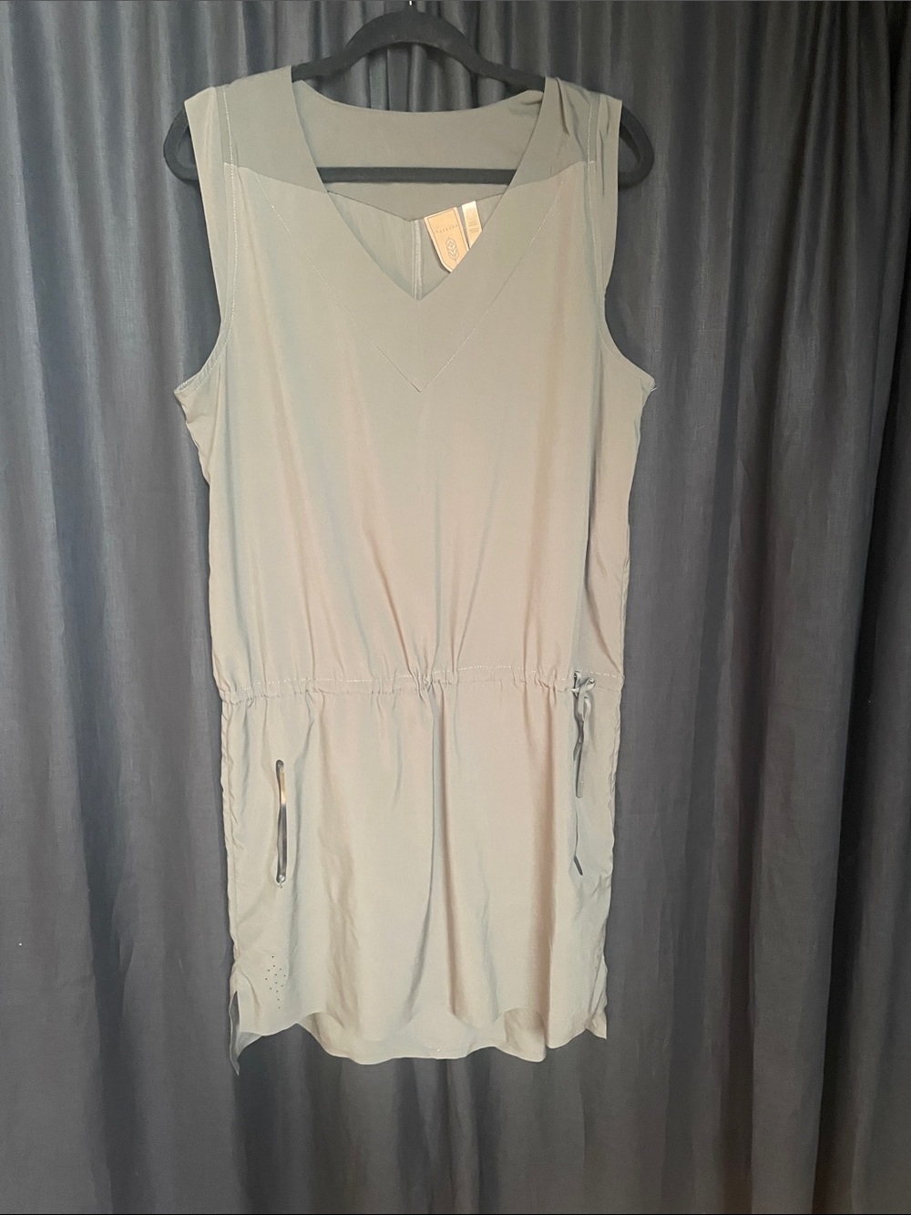 Sleeveless V-Neck Drawstring Mini Dress in Light Sage